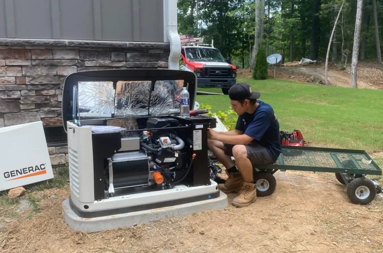 Technician performing maintenance on a generator, illustrating comprehensive generator care services